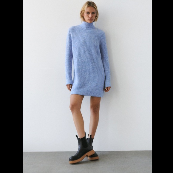 ZARA WOMAN NWT LIGHT BLUE KNIT HIGH NECK DRESS SIZE S 9874/002 - Picture 5 of 9